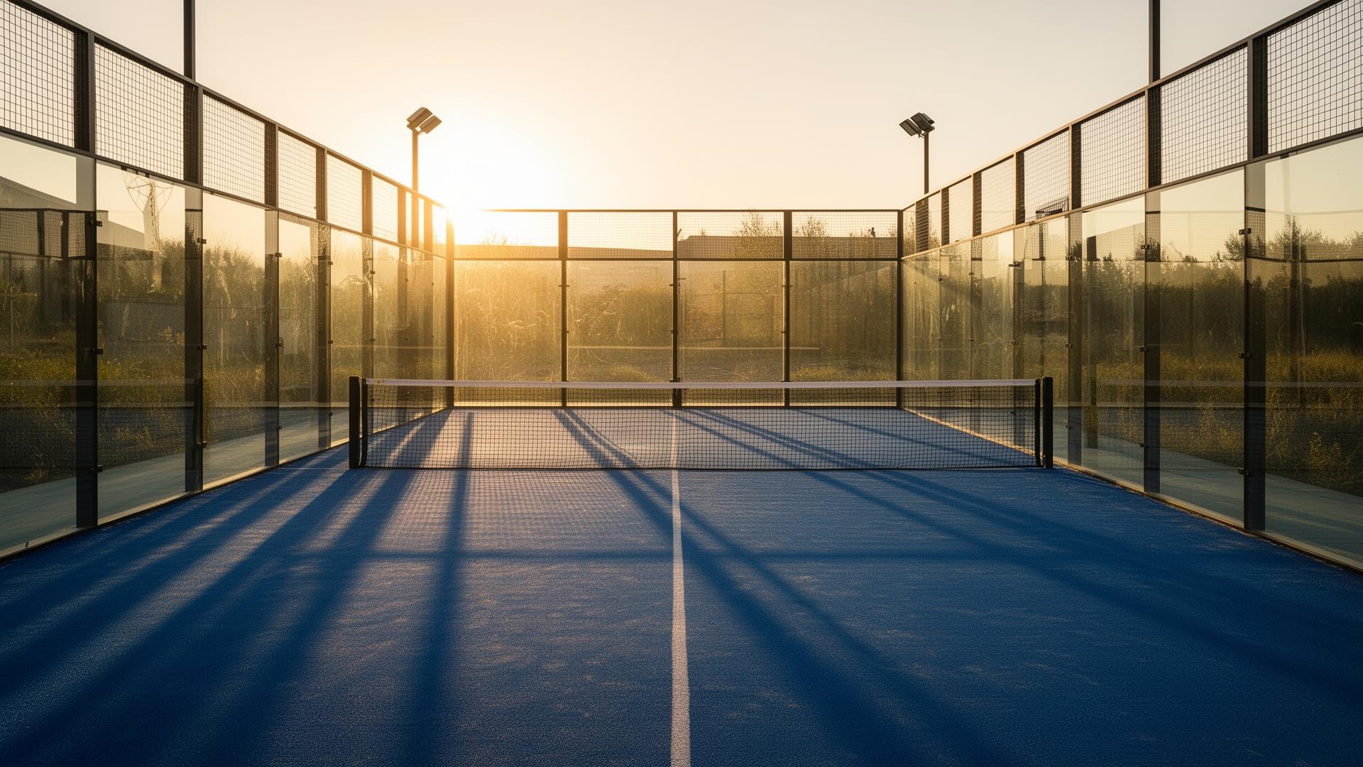 Padel players on court at golden hour
